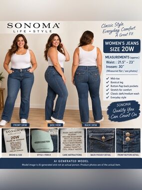 Sonoma Life + Style Woman Bootcut Jeans Blue 20W Flap Pockets